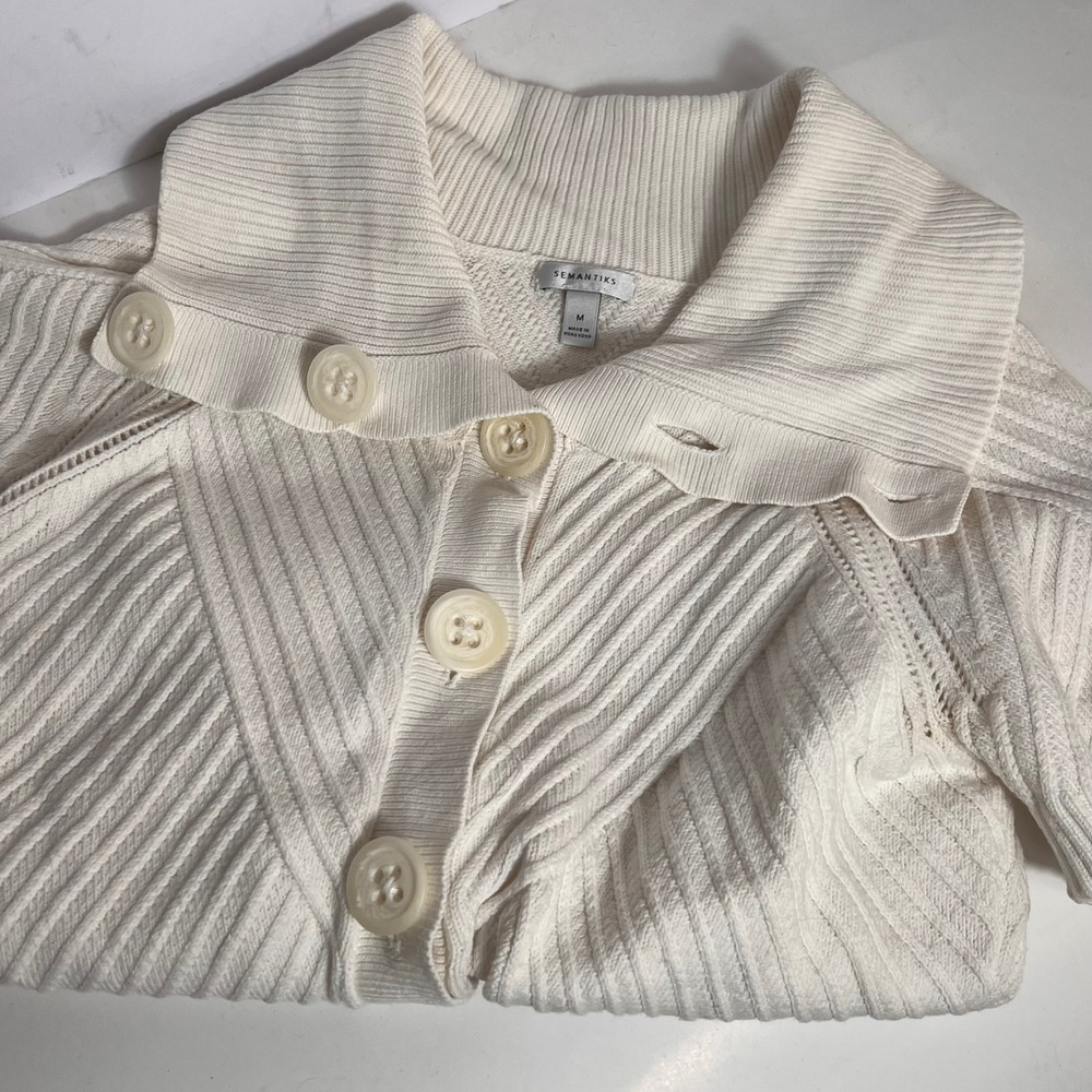 Semantiks Knit Short‎ Sleeve Cardigan Top Button Down Collared Sweater Cream - Picture 8 of 10